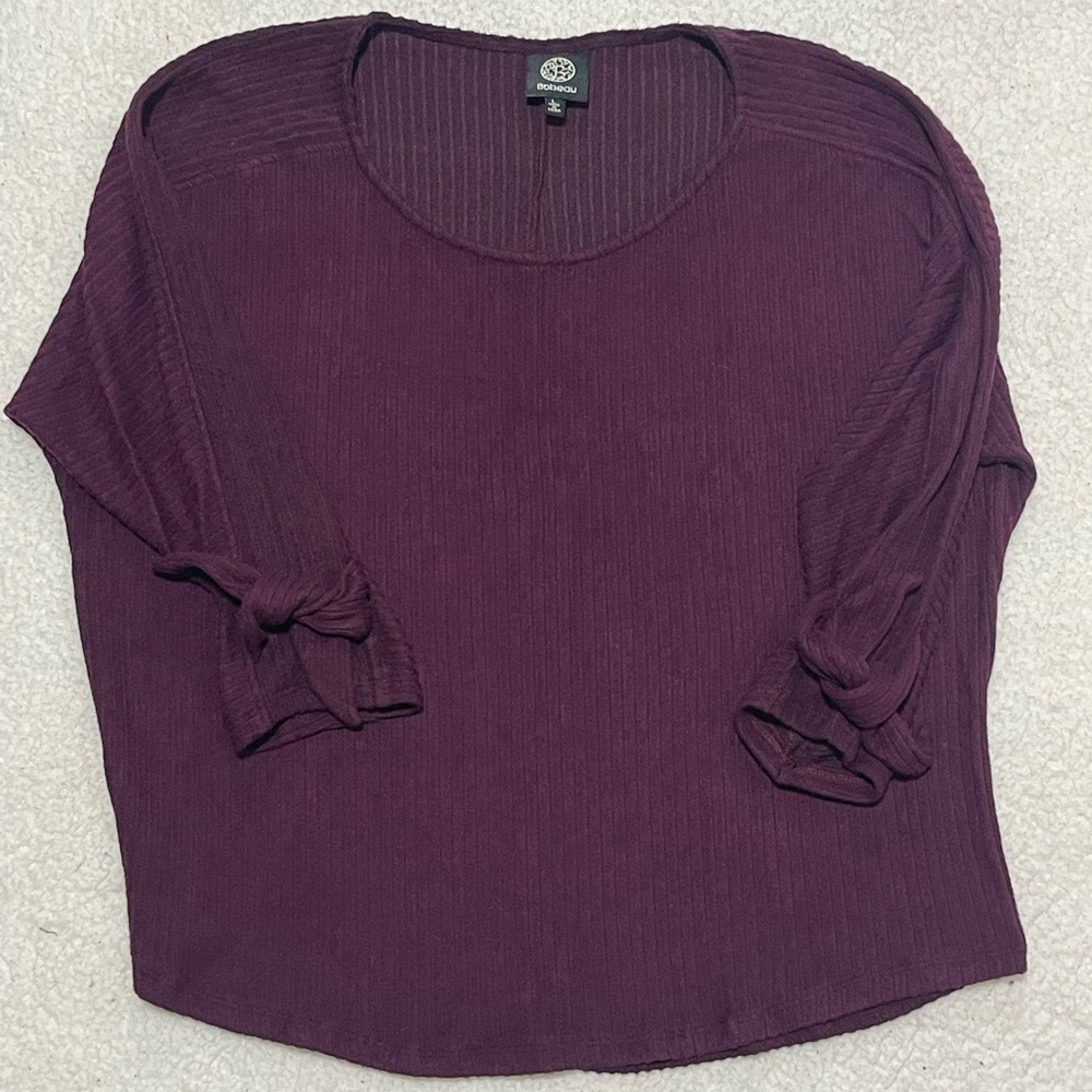 Bobeau Plum 3/4 detailed Sleeve Top